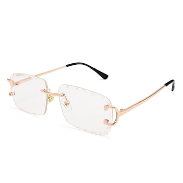 Hycredi Rimless Rectangle Sunglasses for MenWomen Frameless Square Trendy Shade Diamond Cutting Eyewear Clear Medium HY117F