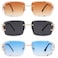 Hycredi Rimless Rectangle Sunglasses for MenWomen Frameless Square Trendy Shade Diamond Cutting Eyewear GreyBrownBlue Medium HY117J