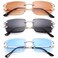 Hycredi Rimless Rectangle Sunglasses for MenWomen Frameless Square Trendy Shade Diamond Cutting Eyewear GreyBrownBlue Medium HY117J