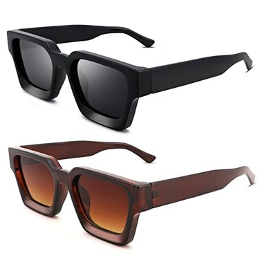 Hycredi Thick Rectangle Sunglasses Women Men Retro Square Chunky Shades 90s Glasses UV400 Protection BlackBrown
