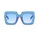 IKANOO Oversized Crystal Sunglasses for Women Square Thick Frame Bling Rhinestone Sparkling Glasses Blue