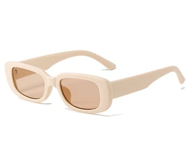 IKANOO Retro Rectangle Sunglasses for Women Men Small Square Frame Trendy Y2K 90s Black Sunglasses Beige Frame Tea Lens