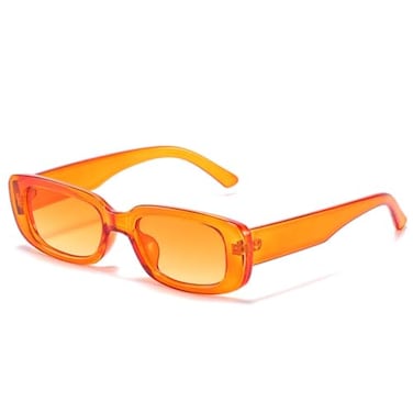 IKANOO Retro Rectangle Sunglasses for Women Men Small Square Frame Trendy Y2K 90s Black Sunglasses Orange