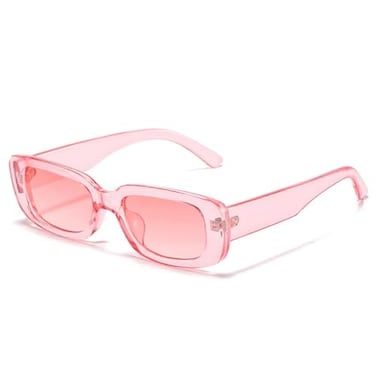 IKANOO Retro Rectangle Sunglasses for Women Men Small Square Frame Trendy Y2K 90s Black Sunglasses Pink