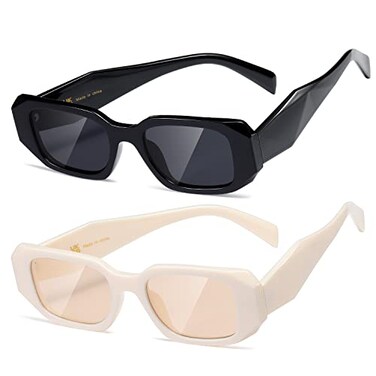 kimorn Rectangle Sunglasses for Women Men Trendy Retro Trendy Sun Glasses 90s Vintage Square Frame K1307 BlackOffwhite Frame Grey Lens