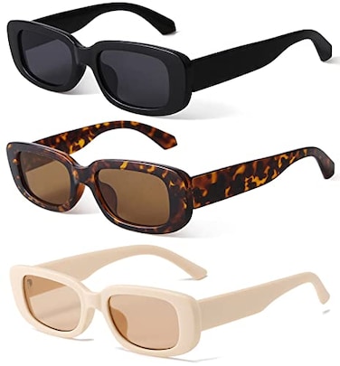 KUGUAOK 3 PACK Retro Rectangle Sunglasses Women and Men Vintage Small Square Sun Glasses UV Protection