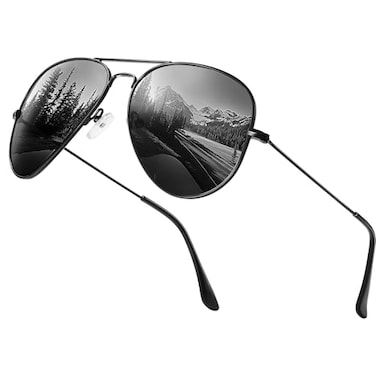 kunchu Classic Aviator Sunglasses for Men Womens Polarized UV Protection Driving SunglassesH01Black