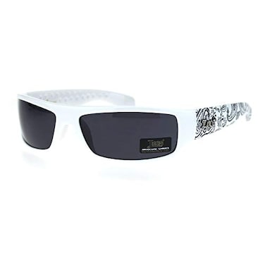 Locs Mad Dog Hardcore Gangster Cholo Narrow Rectangular Sunglasses White Bandana Arm