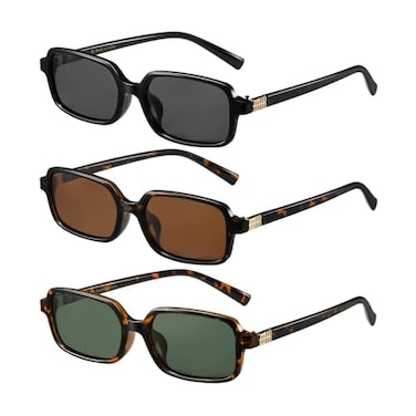 MASDUN Polarized Narrow Rectangle Sunglasses for Women Men Trendy Y2k Retro 90s Sun Glasses 3 Pack BlackBrownG15