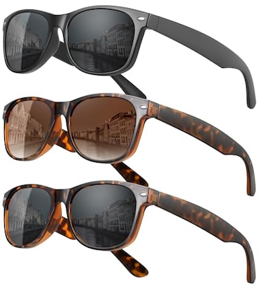 MEETSUN Classic Polarized Sunglasses for Women Men Trendy Retro Vintage Sun Glasses for Driving UV Protection 3 Pack Black Leopard Brown Grey