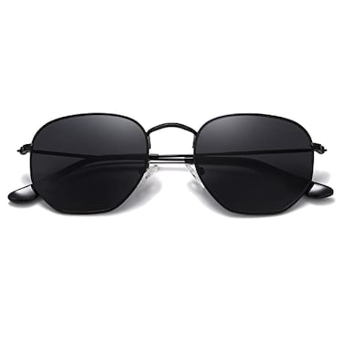 MEETSUN Polarized Hexagon Sunglasses for Women Men Polygon Square Sun Glasses UV400 Protection Metal Frame BlackGray