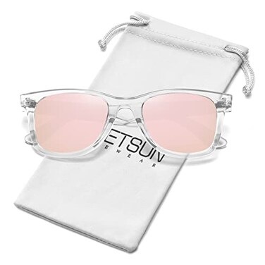 MEETSUN Polarized Sunglasses for Women Classic Retro Square Driving Ladies Sun Glasses UV Protection Clear Pink Mirrored