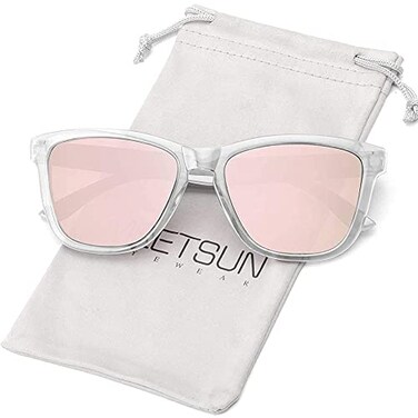 MEETSUN Polarized Sunglasses for Women Men Classic Retro Designer Style Clear FramePink Mirrored Lens 54