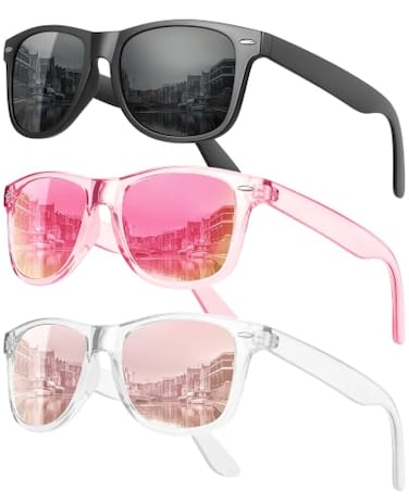 MEETSUN Polarized Sunglasses for Women Men Classic Retro Sun Glasses for Driving UV400 3 Pack Black Purple Pink Mirrored