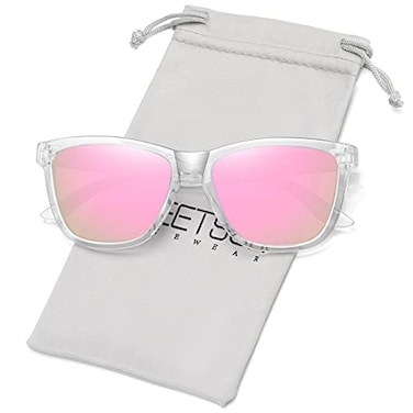 MEETSUN Polarized Sunglasses for Women Men Classic Retro Trendy Style UV Protection Pink mirrorclear frame