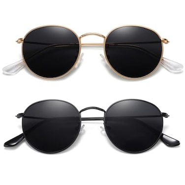 MEETSUN Small Round Polarized Sunglasses for Women Men Classic Retro Metal Frame Sun Glasses UV400 Gold Grey All Black