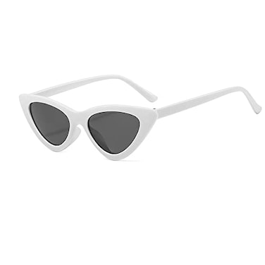 OZPYKAE Womens Vintage Cat Eye Sunglasses Plastic Frame Grey Lens UV Protection Coating Surfing White
