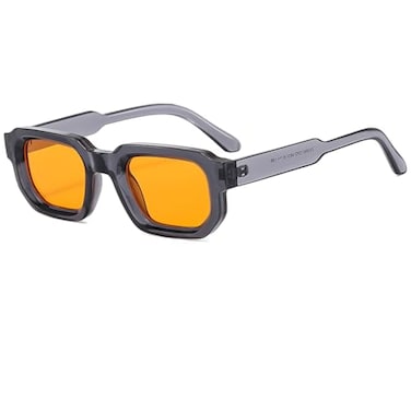piscm Retro Chunky Rectangle Sunglasses for Men Women Trendy Small Square Thick Sun Glasses Hexagon ShadeTransparent GreyOrange