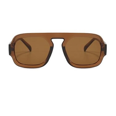 piscm Retro Square Aviator Sunglasses for Women Trendy Thick Frame Sunglasses Flat Top Shades Brown