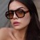 piscm Trendy Tortoise Aviator Sunglasses for Women 70s Retro Square Flat Top Thick Sun Glasses ShadesTortoiseshellChampage