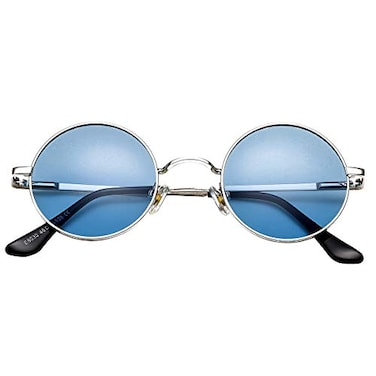 PORADAY Classic Circle Glasses Retro Round Polarized Sunglasses Hippie Style Small Rounded Sun Shades SilverClear Blue