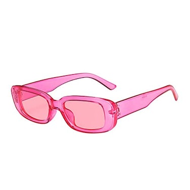 ENTHYI Rectangle Sunglasses for Women Retro 90s Sunglasses Small Narrow Square Frame UV400 Protection rose red