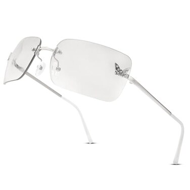 Revemo Y2K Sunglasses for Women 2000s Rimless Butterfly Fashion Rectangle Shades