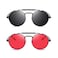 RONSOU Steampunk Style Round Vintage Sunglasses Retro Eyewear UV400 Protection Matel Frame Gray Red Lens