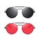 RONSOU Steampunk Style Round Vintage Sunglasses Retro Eyewear UV400 Protection Matel Frame Gray Red Lens