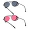 RONSOU Steampunk Style Round Vintage Sunglasses Retro Eyewear UV400 Protection Matel Frame Gray Red Lens