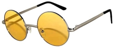 OWL Round Retro Vintage Circle Style Tint Sunglasses Metal Frame Yellow Tinted Lens 43mm UVB
