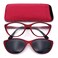 SA106 Cateye Magnetic Clip On Polarized Sunglasses On Bifocal Reading Glasses Solid Red 25 x