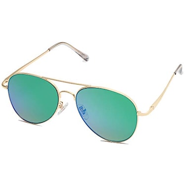 SOJOS Classic Aviator Sunglasses for Women Men Metal Frame Spring Hinges SJ1030 GoldGreenish Blue