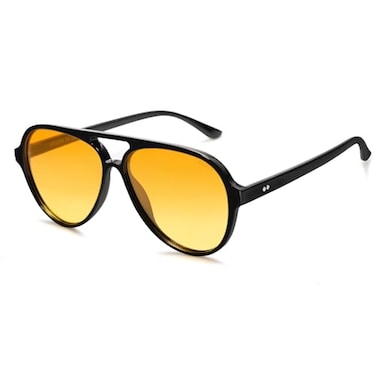 SOJOS Classic Polarized Aviator Sunglasses for Women Men Retro Trendy Aviators Shades SJ2201 Shiny BlackYellow Tint