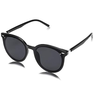 SOJOS Classic Round Sunglasses for Women Men Retro Vintage Large Plastic Frame BLOSSOM SJ2067 with Black FrameGrey Lens