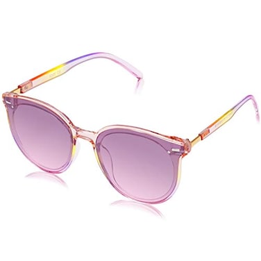 SOJOS Classic Round Sunglasses for Women Men Retro Vintage Large Plastic Frame BLOSSOM SJ2067 with Rainbow FrameGradient Purple Top and Pink Bottom Lens