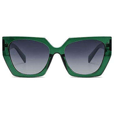 SOJOS Large Oversized Polarized Sunglasses for Women Big Designer Womens Trendy Square Shades SJ2205 Clear GreenGrey
