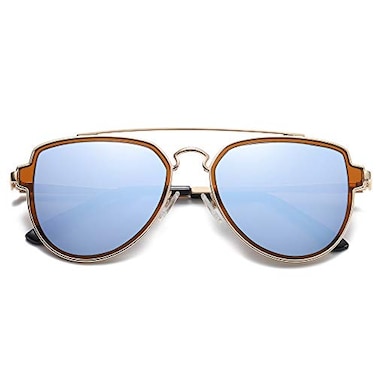 SOJOS Retro Polarized Double Bridge Sunglasses for Men Women Mirrored Lens SJ1051 with Gold FrameDusty Blue Mirrored Lens
