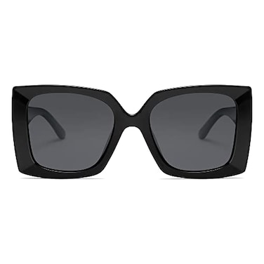 SOJOS Retro Square Polarized Womens Sunglasses Trendy Oversized Large Womens Big Shades SJ2224 Black Grey Lens