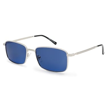 SOJOS Retro Vintage Rectangle Polarized Sunglasses Mens Womens Classic UV400 Metal Sunnies SJ1215 SilverDark Blue