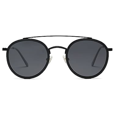 SOJOS Retro Vintage Round Polarized Sunglasses for Women Men Small Double Bridge Circle Sunnies SJ1104 Dark BlackGrey