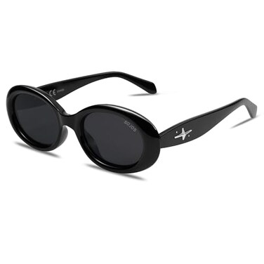 SOJOS Small Retro Oval Polarized Sunglasses for Women Men 90s Vintage UV400 Protection Tiny Sun Glasses SJ2286Black Grey