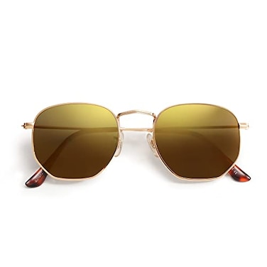 SOJOS Small Square Polarized Sunglasses for Men and Women Polygon Mirrored Lens SJ1072 with Gold FrameGold Mirrored Lens