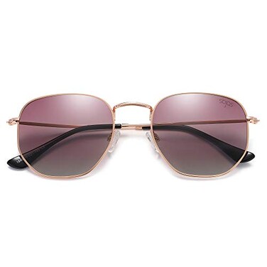 SOJOS Small Square Polarized Sunglasses for Men and Women Polygon Mirrored Lens SJ1072 with Gold FrameGradient Purple Lens