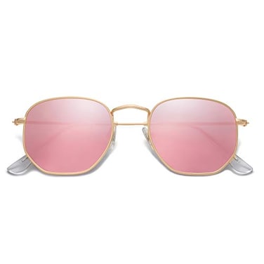 SOJOS Small Square Polarized Sunglasses for Men and Women Polygon Mirrored Lens SJ1072 with Gold FramePink Mirrored Lens
