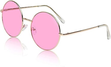 SunnyPro Round Sunglasses for Women Circle Glasses 60s 70s Pink Tinted Oversized Cute