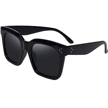 TAOTAOQI Vintage Women Oversized Sunglasses Designer Luxury Square Sun Glasses UV400 Protection Flat Lens Black Frame Grey Lens