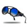 Technigadgets Finnegan Steampunk Retro Sunglasses Men Women with Leather Side Shield Double Bridge Plastic Frame Mens Gift Polarized Blue