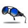 Technigadgets Finnegan Steampunk Retro Sunglasses Men Women with Leather Side Shield Double Bridge Plastic Frame Mens Gift Polarized Blue