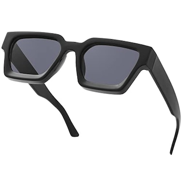 Teumire Thick Square Frame Sunglasses for Women Men Retro Chunky Rectangle Sun Glasses Fashion Black ShadesBlack FrameGrey Lens